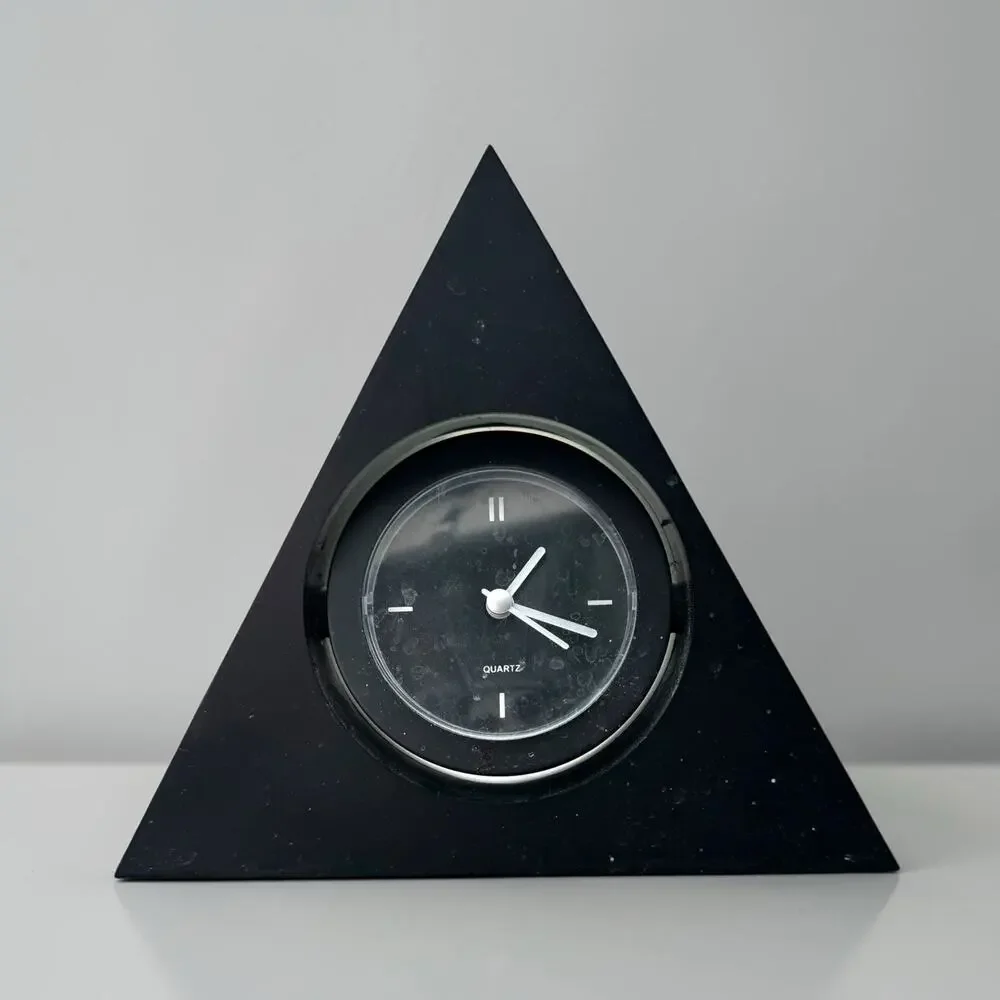 Vintage Triangle Desk Clock Black Geometric Shelf Clock Quartz Minimalist Decor